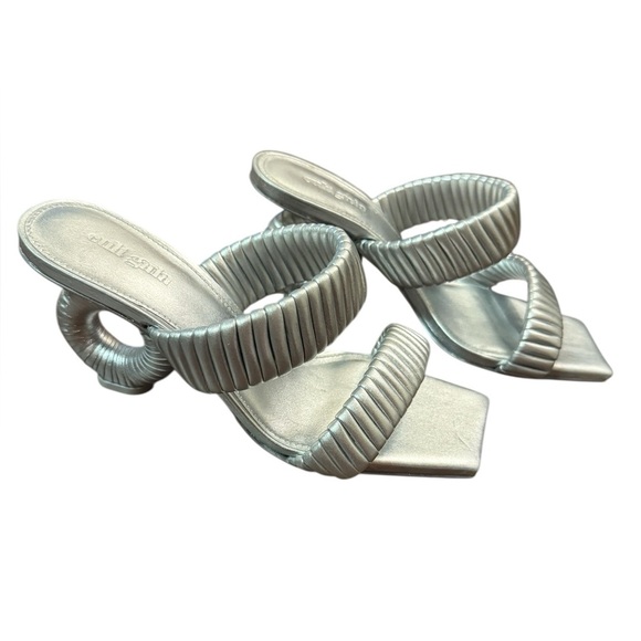 Cult Gaia Valence 75MM Metallic Leather Sandals in Silver Size 7.5 - Picture 4 of 13